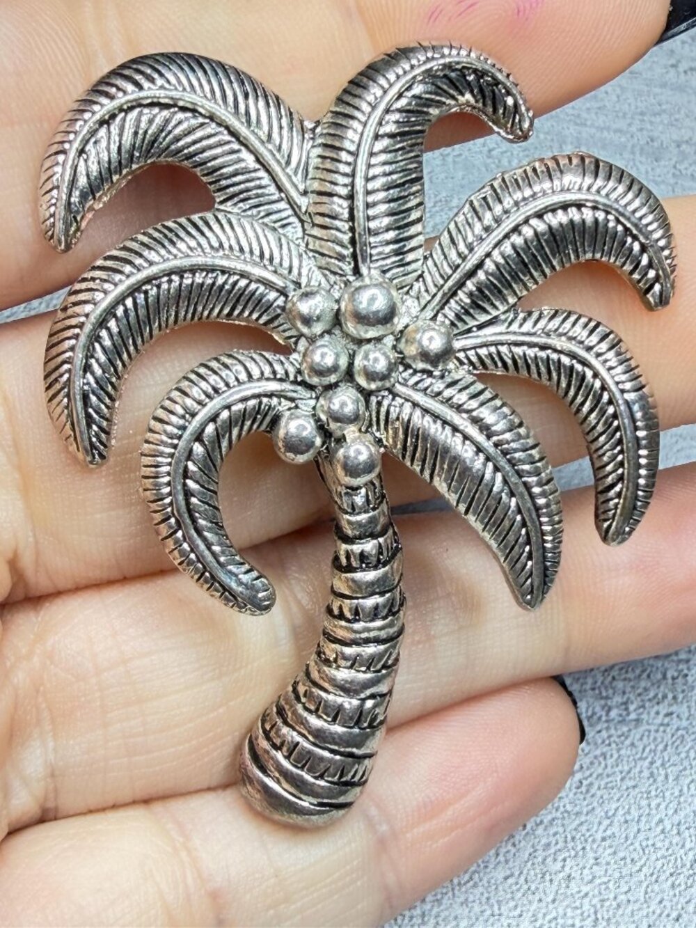 Palm Tree Brooch Pendant Signed BEST Vintage Silver Tone